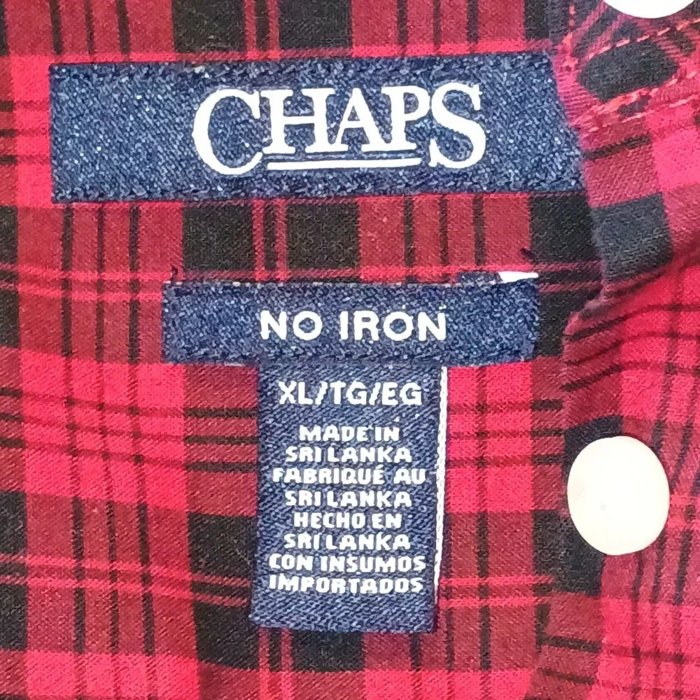 CHAPS Mens Plaid Long Sleeve Button Down Shirt Red Black XL No Iron‎ - Picture 5 of 13